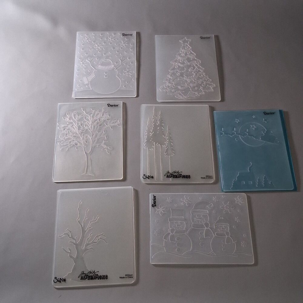 Lot of 7 Darice Sizzix Tim Holtz Embossing Folders Christmas Winter Snowman Tree